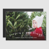 Chic Script Overlay Magnetic Holiday Foto Card Magnetkarte (Vorne/Hinten)