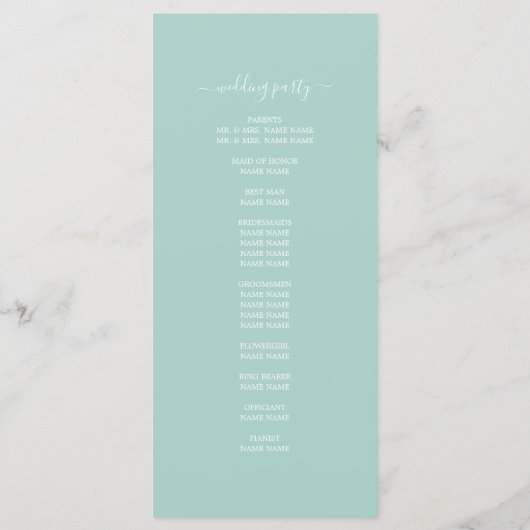 Chic Script Pastel Blue Einfache Minimale Hochzeit Programm (Rückseite)