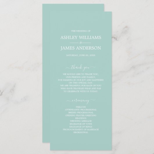 Chic Script Pastel Blue Einfache Minimale Hochzeit Programm (Vorne/Hinten)