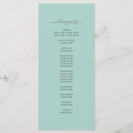 Chic Script Pastel Blue Einfache Minimale Hochzeit Programm (Rückseite)