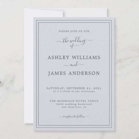 Chic Script Pastel Blue Wedding Einladung (Vorderseite)