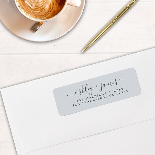 Chic Script Pastel Blue Wedding Rücksendeadresse