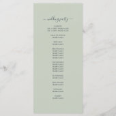 Chic Script Pastel Green einfache Minimal-Hochzeit Programm (Rückseite)