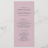 Chic Script Pastel Lila einfache Minimal Hochzeit Programm (Vorderseite)