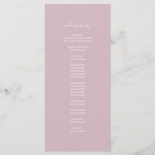 Chic Script Pastel Lila einfache Minimal Hochzeit Programm (Rückseite)