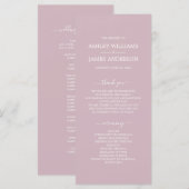 Chic Script Pastel Lila einfache Minimal Hochzeit Programm (Vorne/Hinten)