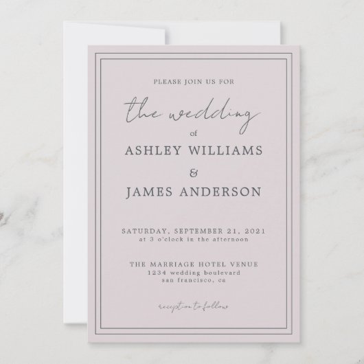 Chic Script Pastel Lila Wedeleinladung Einladung (Vorderseite)