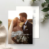 Chic Script Photo Overlay Wedding  Thank You Card Dankeskarte