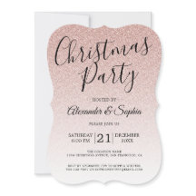 Chic Script Pink Glitzer Ombre Christmas Party Inv