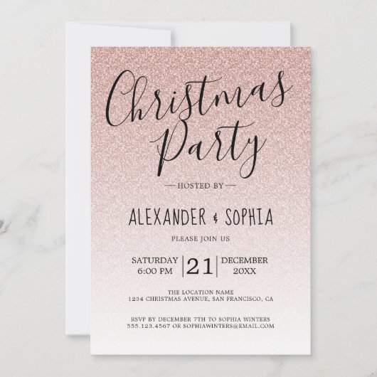 Chic Script Pink Glitzer Ombre Party Einladung (Vorderseite)