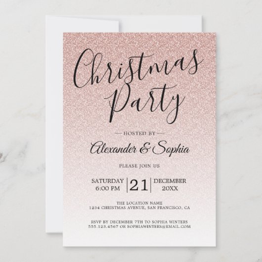 Chic Script Pink Glitzer Ombre Party Einladung (Vorderseite)