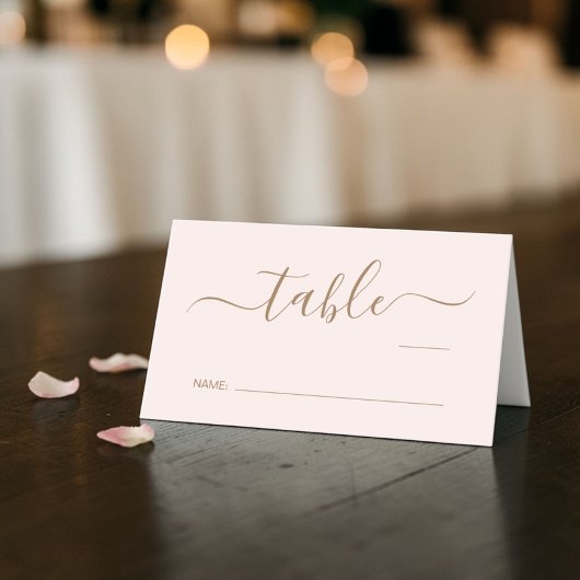 Chic Script Pink Gold Wedding Table Number Platzkarte