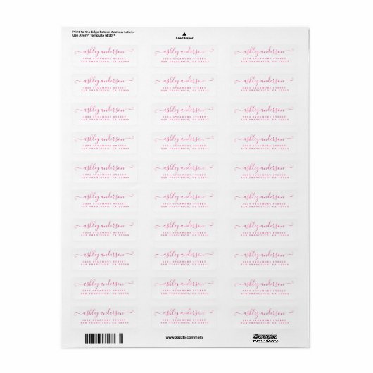 Chic Script Pink Tinte Rücksendeadresse (Vorne)
