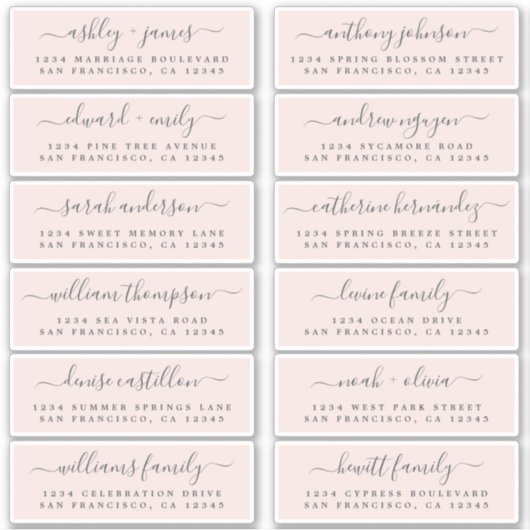 Chic Script Pink Wedding Guest Address Labels (Vorderseite)