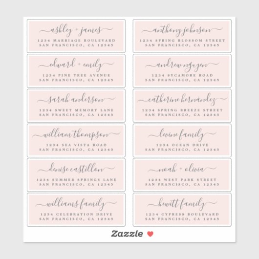 Chic Script Pink Wedding Guest Address Labels (Blatt)