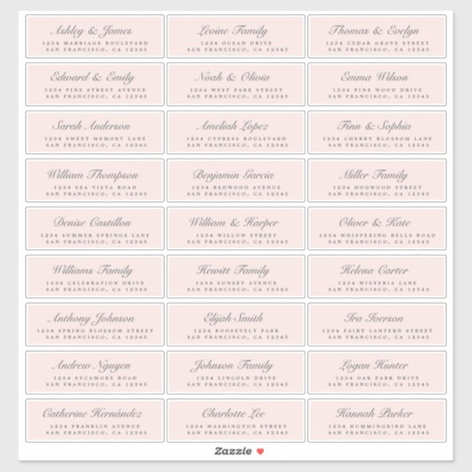 Chic Script Pink Wedding Guest Address Labels (Blatt)