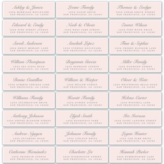 Chic Script Pink Wedding Guest Address Labels (Vorderseite)