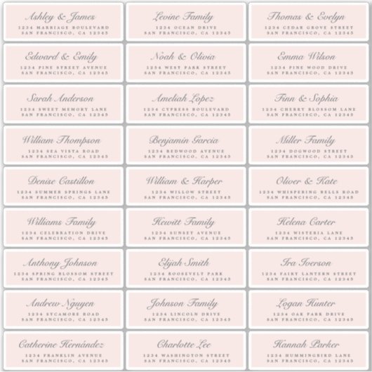 Chic Script Pink Wedding Guest Address Labels (Vorderseite)