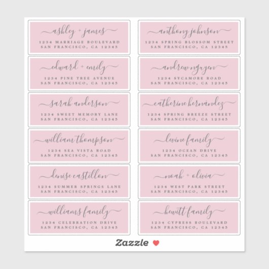 Chic Script Pink Wedding Guest Address Labels (Blatt)