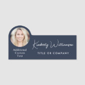 Chic Script Professional Blau Foto Namensschild (Vorderseite)