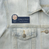 Chic Script Professional Blau Foto Namensschild (Beispiel)