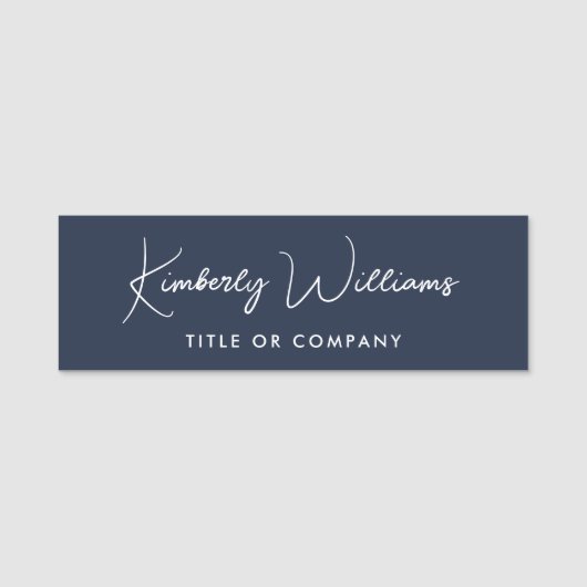 Chic Script Professional Blau Namensschild (Vorderseite)