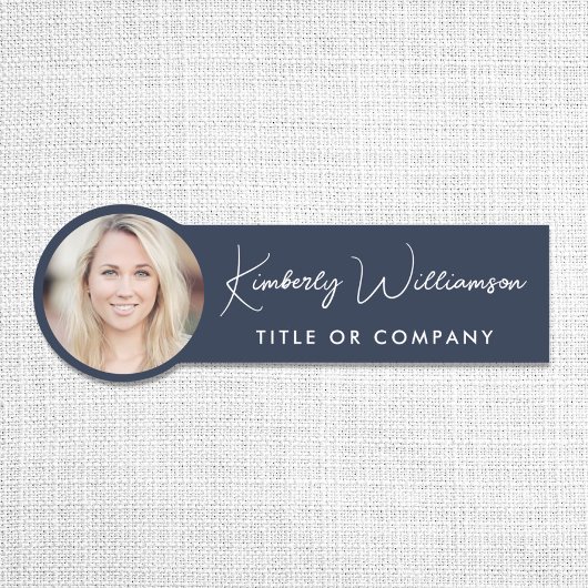 Chic Script Professional Blue Photo Namensschild