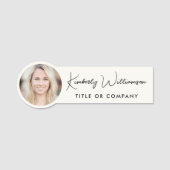 Chic Script Professional Cream Foto Namensschild (Vorderseite)
