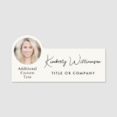 Chic Script Professional Cream Foto Namensschild (Vorderseite)