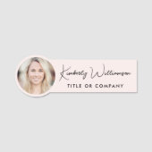 Chic Script Professional Pink Foto Namensschild (Vorderseite)