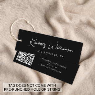 Chic Script QR Code Black Clothing Tag