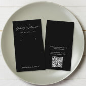 Chic Script QR Code Black Earring Display Card Visitenkarte