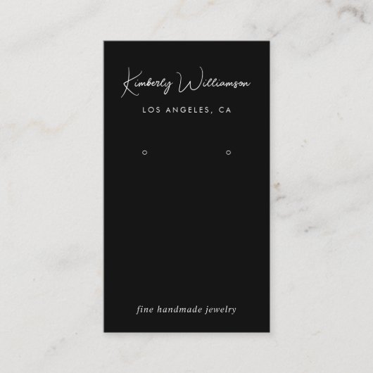 Chic Script QR Code Black Earring Display Card Visitenkarte (Vorderseite)