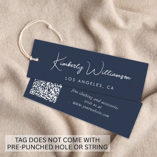 Chic Script QR-Code Blaues Kleidungsetikett Mini Visitenkarte