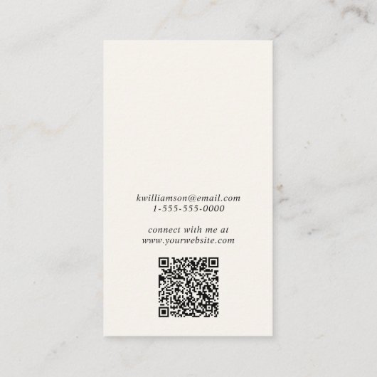 Chic Script QR Code Cream Earring Display Card Visitenkarte (Rückseite)