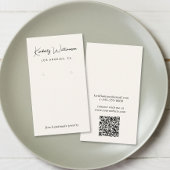 Chic Script QR Code Cream Earring Display Card Visitenkarte