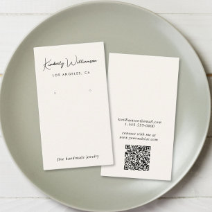 Chic Script QR Code Cream Earring Display Card Visitenkarte
