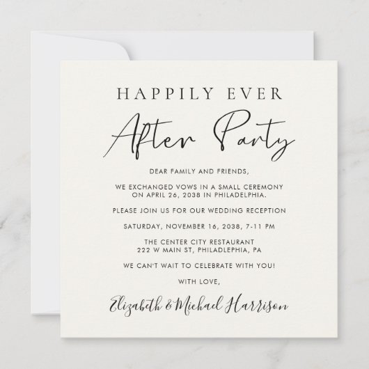 Chic Script QR Code Cream Wedding Reception Einladung (Vorderseite)