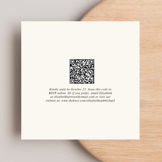 Chic Script QR Code Cream Wedding Reception Einladung