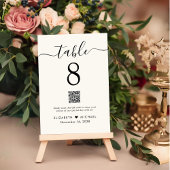 Chic Script QR Code Cream Wedding Reception Tischnummer