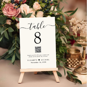 Chic Script QR Code Cream Wedding Reception Tischnummer