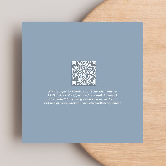 Chic Script QR Code Dusty Blue Wedding Reception Einladung