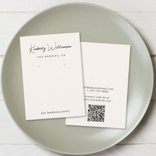 Chic Script QR Code Earring Cream Display Card Visitenkarte