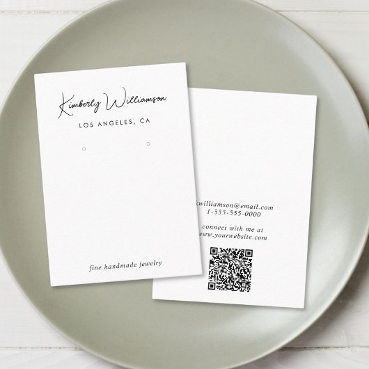 Chic Script QR Code Earring Juwelier Display Card Visitenkarte