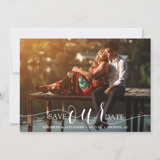 Chic Script QR Code Foto Hochzeit Save The Date (Vorderseite)