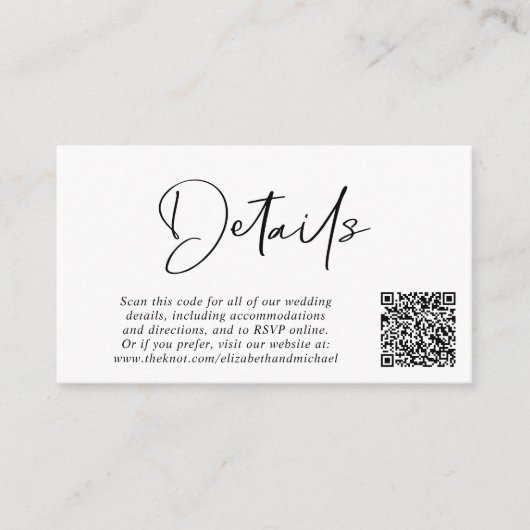 Chic Script QR Code Hochzeitdetails Begleitkarte (Vorderseite)