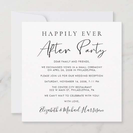 Chic Script QR Code Hochzeitsempfang Einladung (Vorderseite)