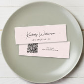 Chic Script QR-Code mit rosafarbener Grafikkarte Mini Visitenkarte