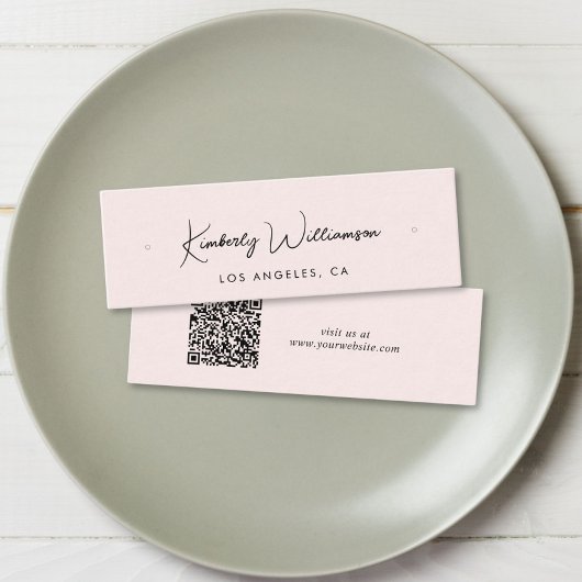 Chic Script QR-Code mit rosafarbener Grafikkarte Mini Visitenkarte