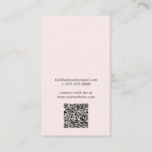 Chic Script QR Code Rosa Earring Display Card Visitenkarte (Rückseite)